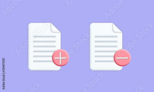 3d vector add or delete document file paper sheet icon design