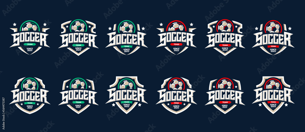 Football logo collection vector or soccer club sign badge. football logo with shield background vector design