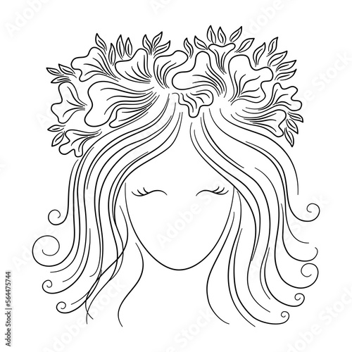 Woman line art, at vintage style design Black pine lines on white background for decorating cards, product design, digital printing, women's day, t-shirt patterns, fabric patterns, mug design and more