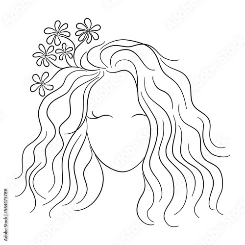 Woman line art, at vintage style design Black pine lines on white background for decorating cards, product design, digital printing, women's day, t-shirt patterns, fabric patterns, mug design and more