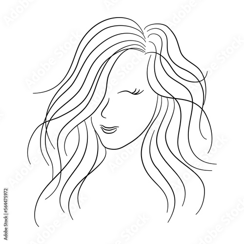 Woman line art, at vintage style design Black pine lines on white background for decorating cards, product design, digital printing, women's day, t-shirt patterns, fabric patterns, mug design and more