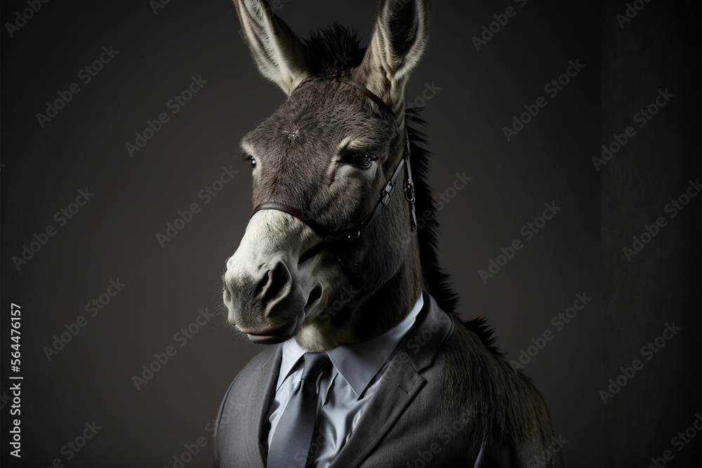 beautiful Portrait of a Donkey dressed in a formal business suit, Generative AI