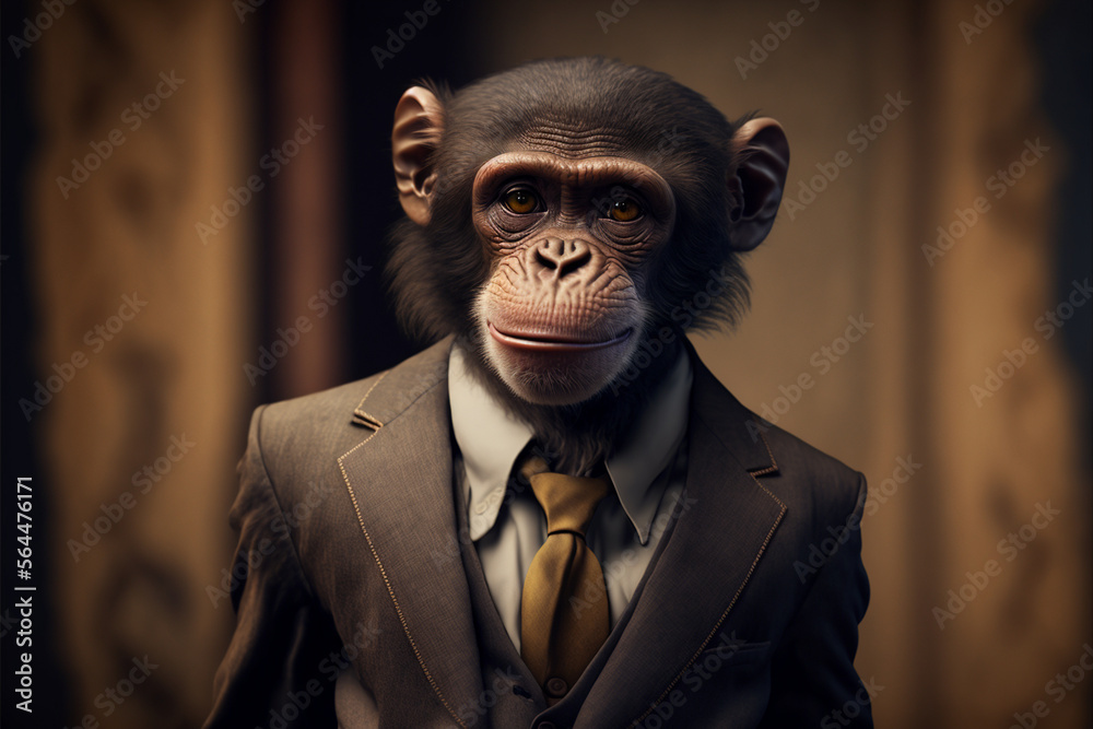 Beautiful portrait of a dressed in a Monkey formal business suit, Generative AI Beautiful portrait of a dressed in a Monkey formal business suit, Generative AI
