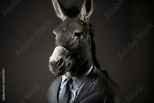 beautiful Portrait of a Donkey dressed in a formal business suit, Generative AI © Tahsin