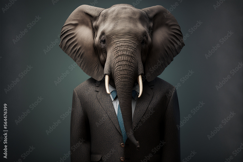 Portrait of a Elephant dressed in a formal business suit, Generative AI