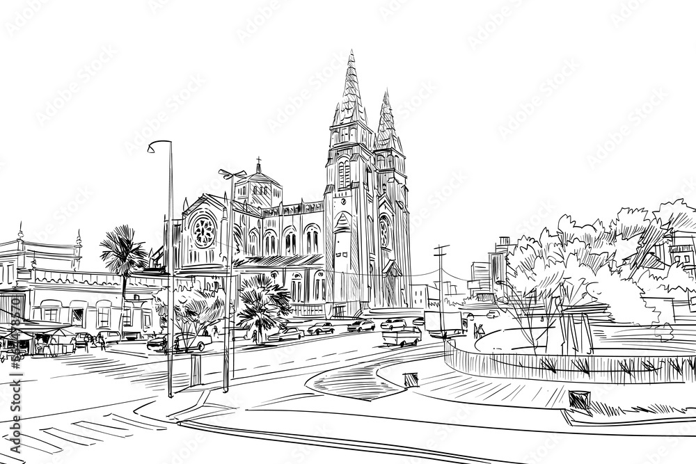 Fortaleza. Brazil. South America.  Hand drawn city sketch. Vector illustration.