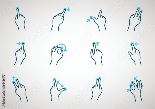 Hand Touch screen Gestures. Vector Hands Actions Icons On Touch Screens Like Swipe And Slide Touch