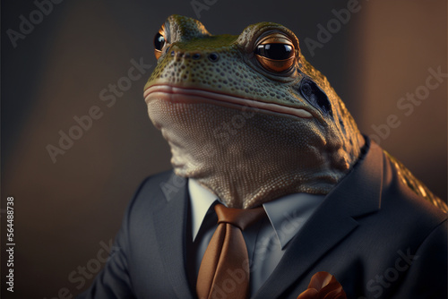 Beautiful Portrait of a Frog dressed in a formal business suit, Generative AI