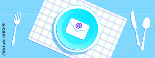 Illustration of mail envelope on a plate on the dining table