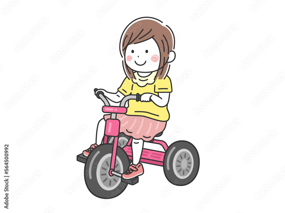 三輪車に乗る、女の子のイラスト
