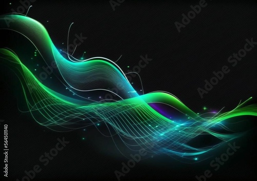 Abstract green wave background. Big data and futuristic wave. Generative AI digital illustration.