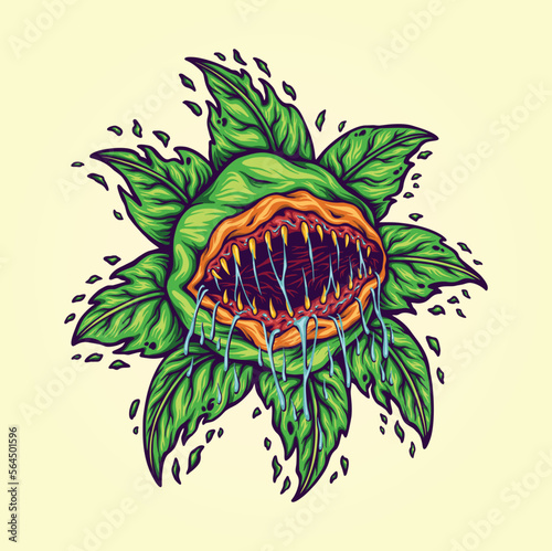 Scary carnivorous zombie plant illustration Vector for your work Logo, mascot merchandise t-shirt, stickers and Label designs, poster, greeting cards advertising business company brands