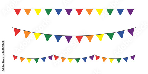 Rainbow colored party buntings. LGBTQI concept. Flat vector illustration.