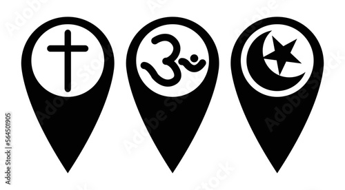 Hindu temple, church and  masjid location icons