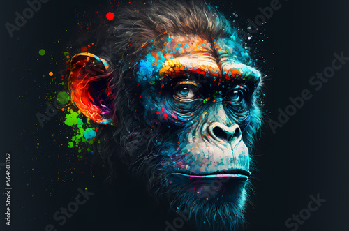 fantasy abstract portrait gorilla with a colorful, generative ai