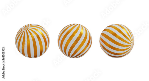3d render of Christmas balls with golden stripes isolated on beige background
