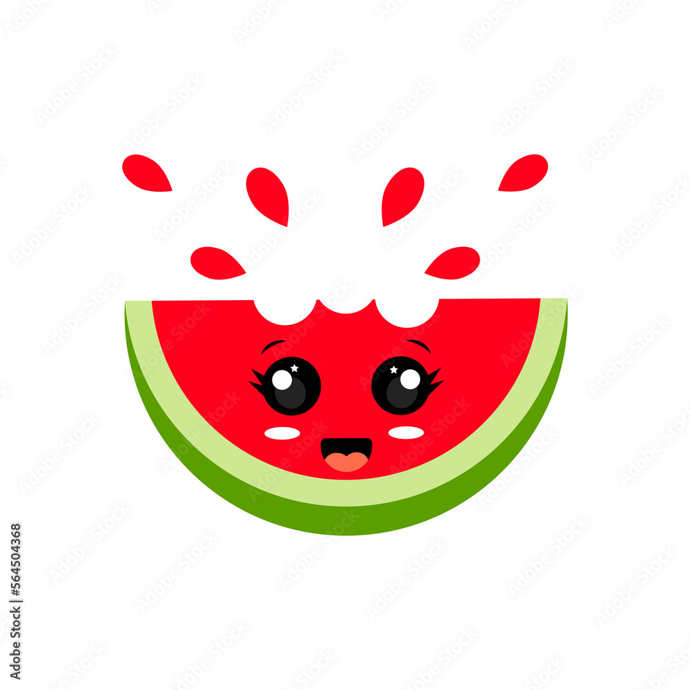 Obraz premium Vector illustration of a watermelon with a smiling and joyful face.