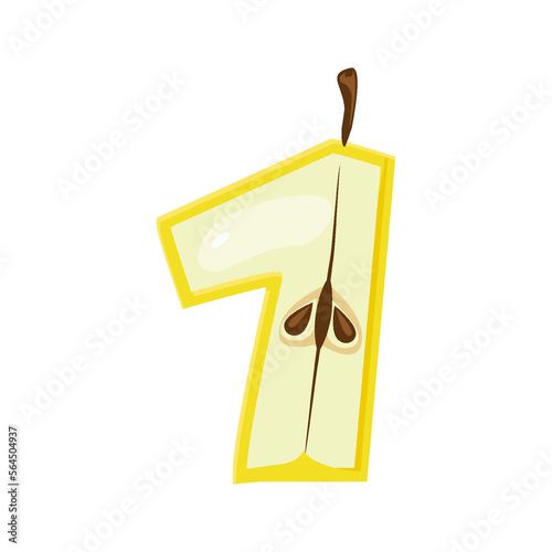 Cute fruit pear number 1, vector digit one
