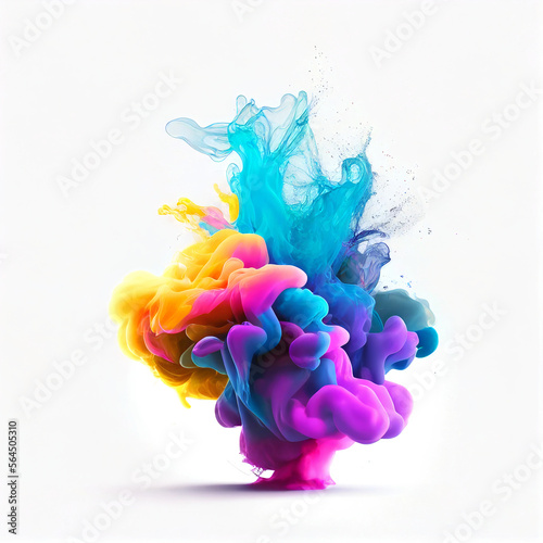 Abstract colorful swoosh background with swirling waves of smoke or paint on white background. Generative AI