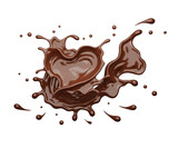 73. Chocolate  splash to heart valentine concept png file , 3D Rendering, 3D illustration