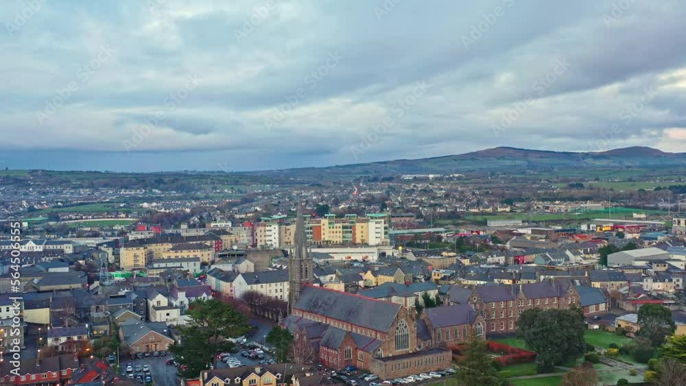 Tralee in Ireland from above, dramatic sky, beautiful clouds, sunset. High quality 4k footage Tralee in Ireland from above, dramatic sky, beautiful clouds, sunset. High quality 4k footage