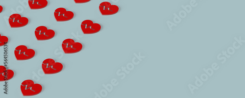 Valentine's day and love concept. 3D rendered heart symbols on blue background with clipping path. Large copy space. © Stockwars