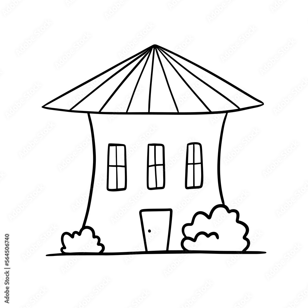 Hand drawn vector funny house. Cute rural building isolated on white. Doodle illustration Hand drawn vector funny house. Cute rural building isolated on white. Doodle illustration