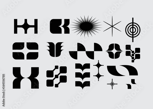 Aesthetic poster streetwear element futuristic set icon cyberpunk interface template y2k bundle editable