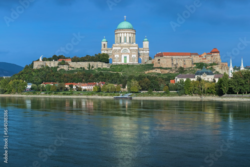 Esztergom, Hungary. Esztergom Basilica at Castle Hill. View from the opposite bank of the Danube. The Latin motto on the temple's frieze reads: Seek those things which are above. © Mikhail Markovskiy