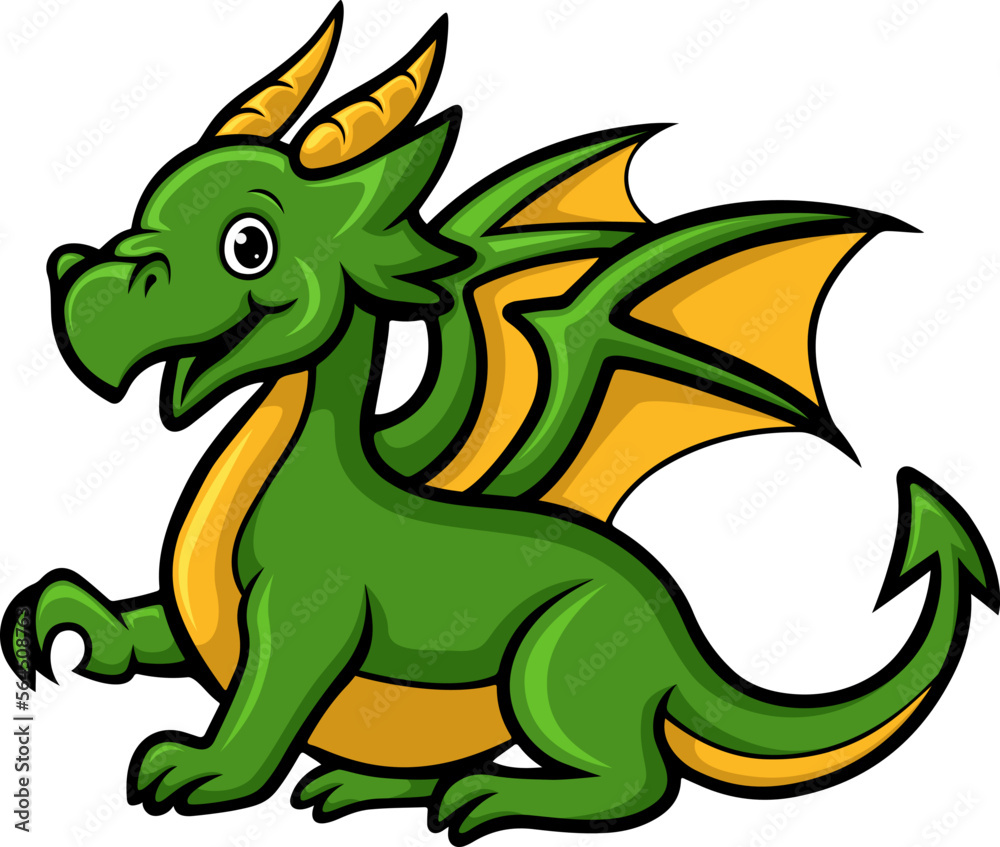 Fototapeta premium Cute green dragon on white background