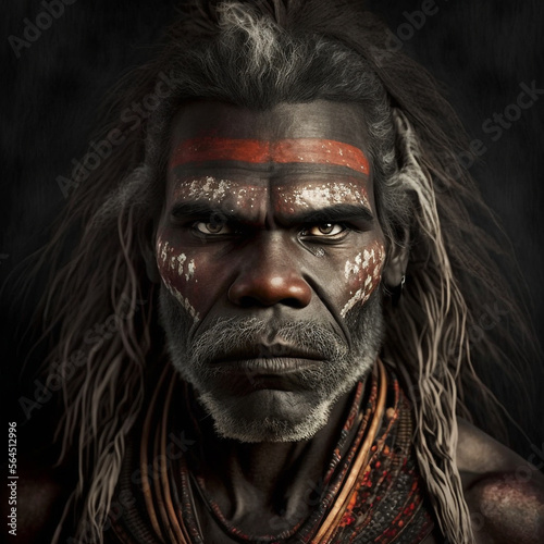 Australian aboriginal man closeup, generative ai