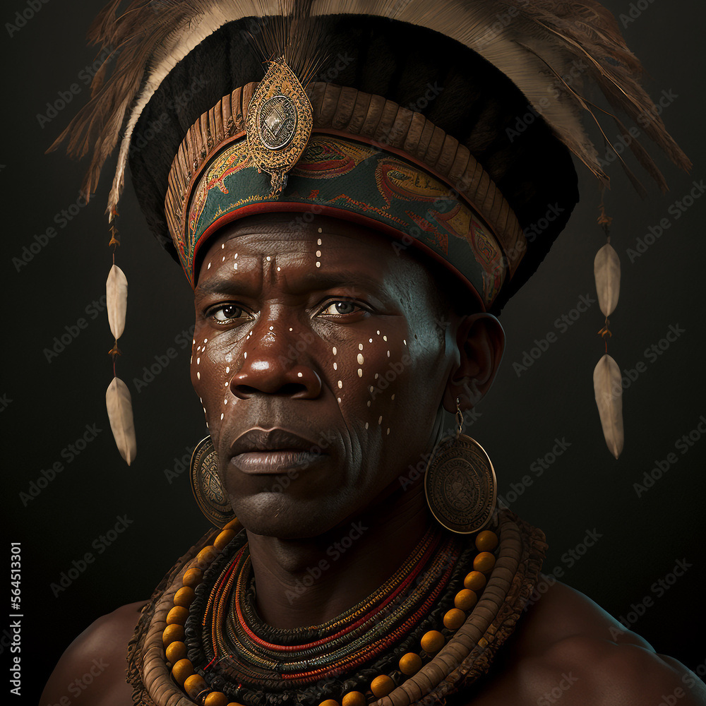 African Zulu man, generative ai - obrazy, fototapety, plakaty 