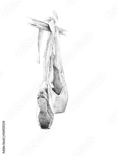 Pencil sketch of Ballet shoe, illustration hand drawn.