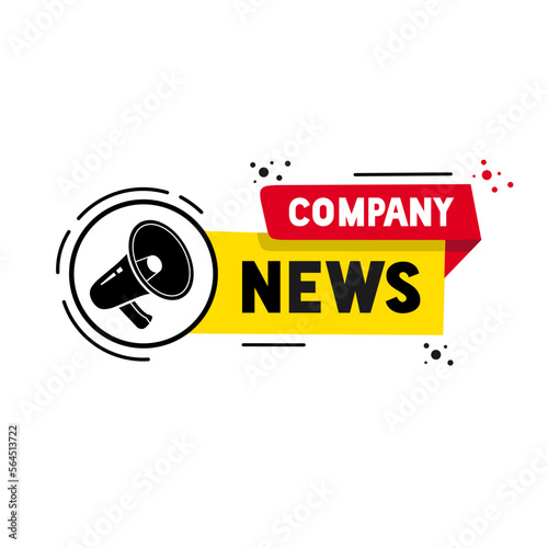 Company news text with megaphone icon. Business concept for Latest Information. Banner for news web page, information on events, activities, recent company information. Vector illustration.