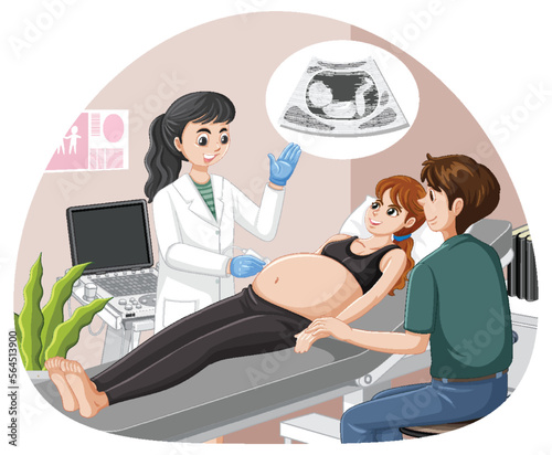 Doctor doing ultrasound scan for pregnant woman