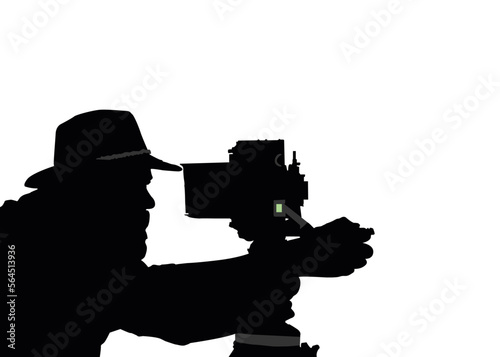 man shooting a film silhouette vector isolated over white background