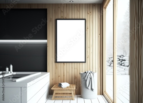empty picture frame hanging on wall idea for mock up background, minimalism interior design Generative Ai