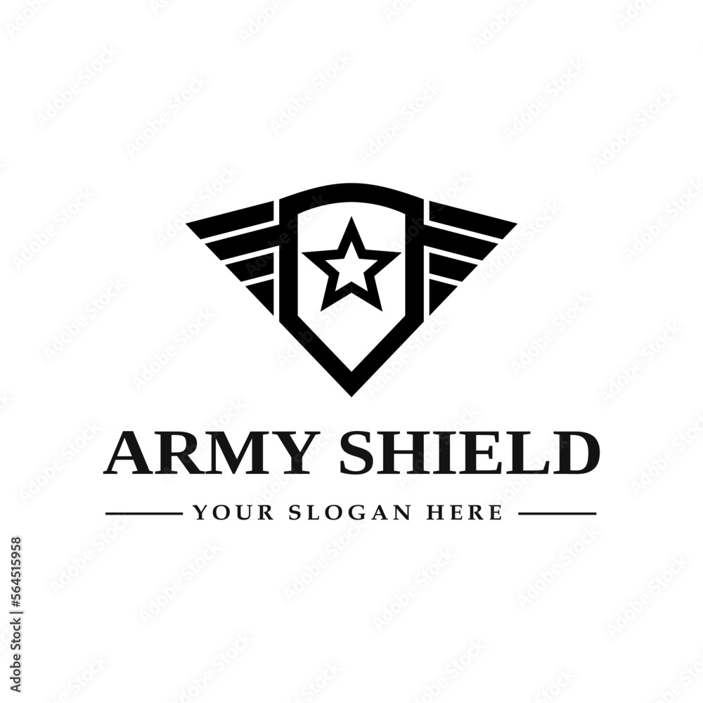 Fototapeta premium Army shield vector template logo. High quality design with wing or star symbol. Can be used for emblem.