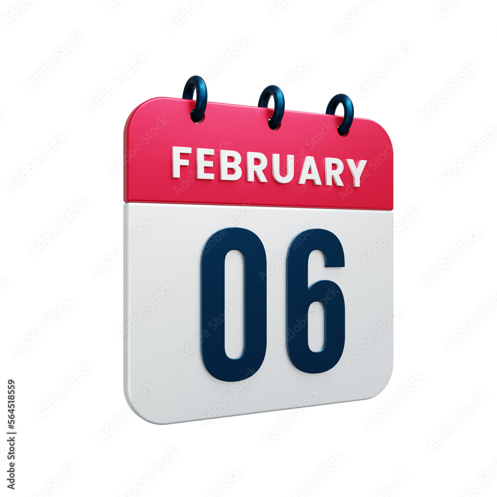 February Realistic Calendar Icon 3D Illustration Date February 06 February Realistic Calendar Icon 3D Illustration Date February 06