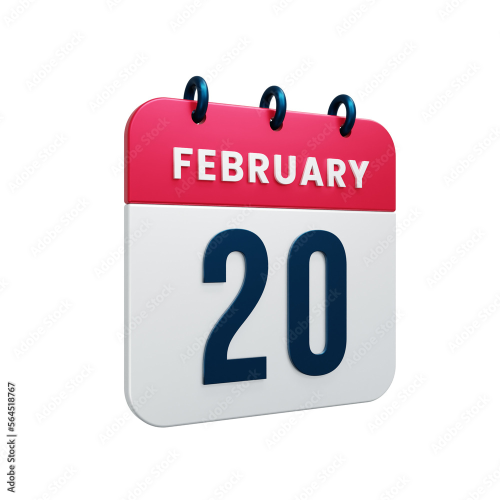 February Realistic Calendar Icon 3D Illustration Date February 20 February Realistic Calendar Icon 3D Illustration Date February 20