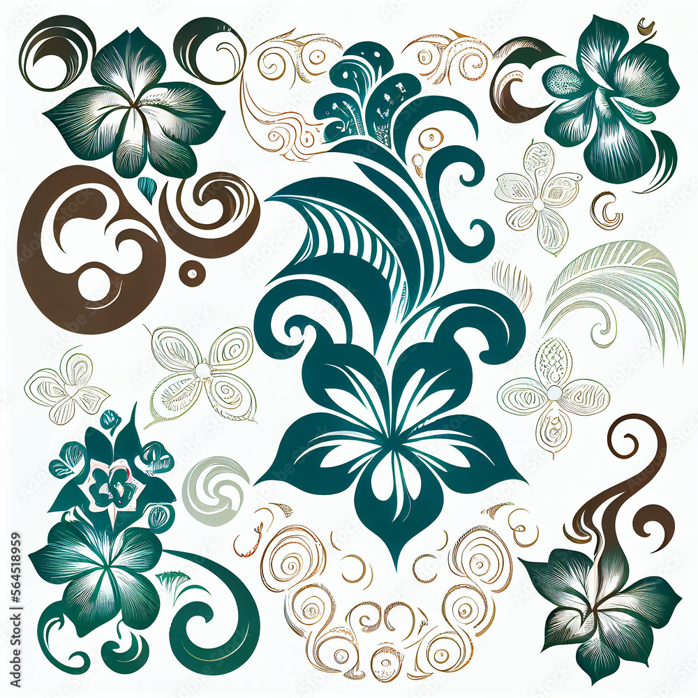 Hawaiian design elements, clipart