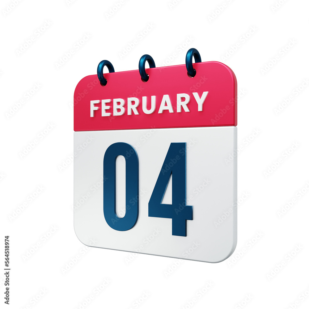 February Realistic Calendar Icon 3D Illustration Date February 04 February Realistic Calendar Icon 3D Illustration Date February 04