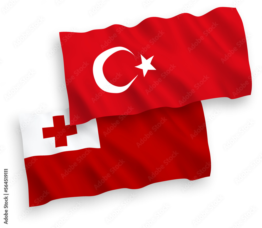 Flags of Turkey and Kingdom of Tonga on a white background