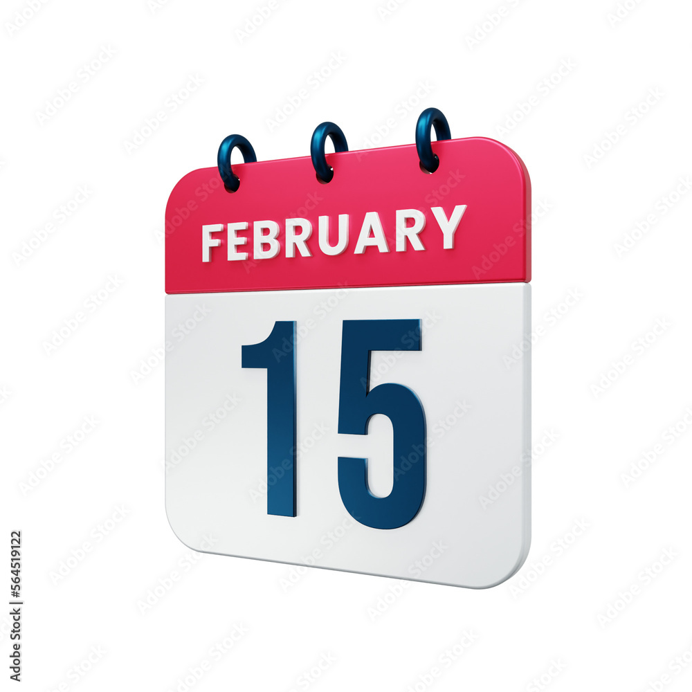 February Realistic Calendar Icon 3D Illustration Date February 15 February Realistic Calendar Icon 3D Illustration Date February 15