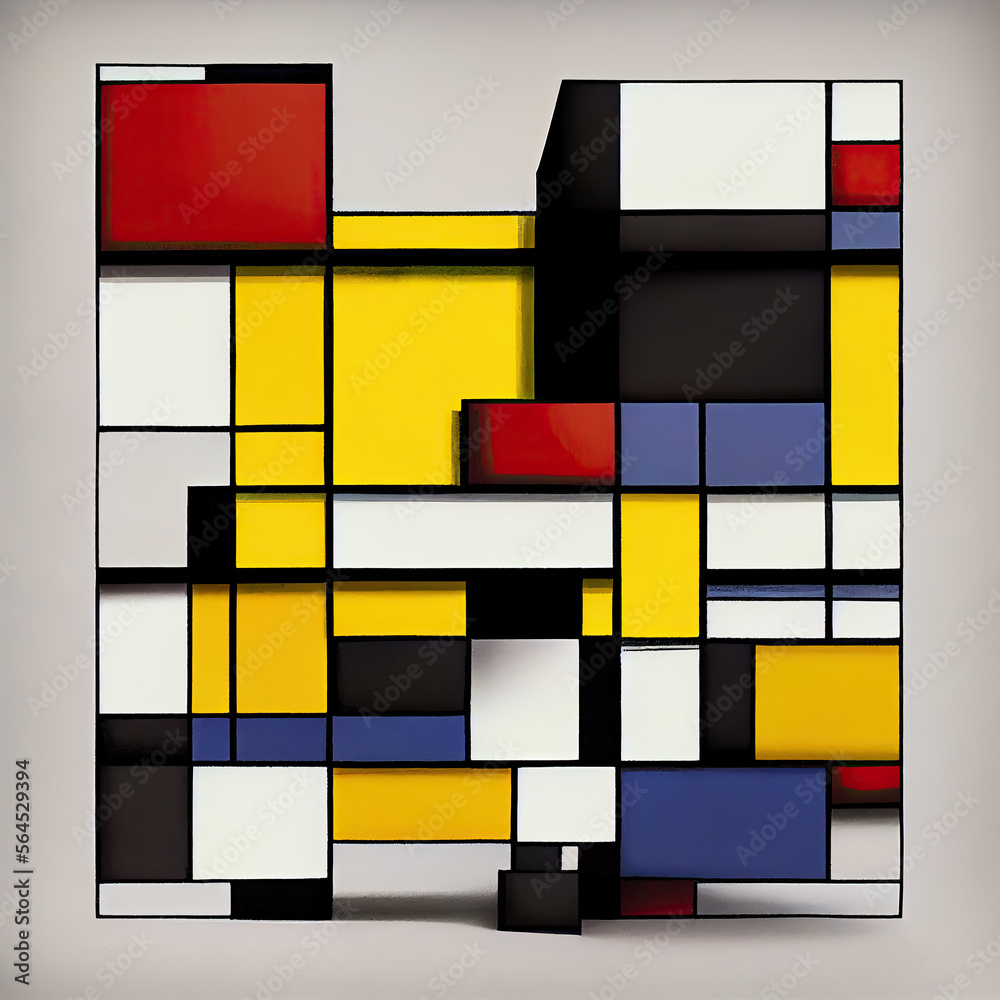 Abstract pattern formed by red, blue, yellow and black blocks