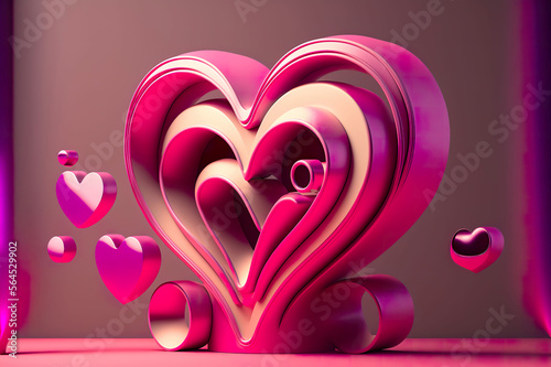 Red & Pink Abstract Heart made by generative ai