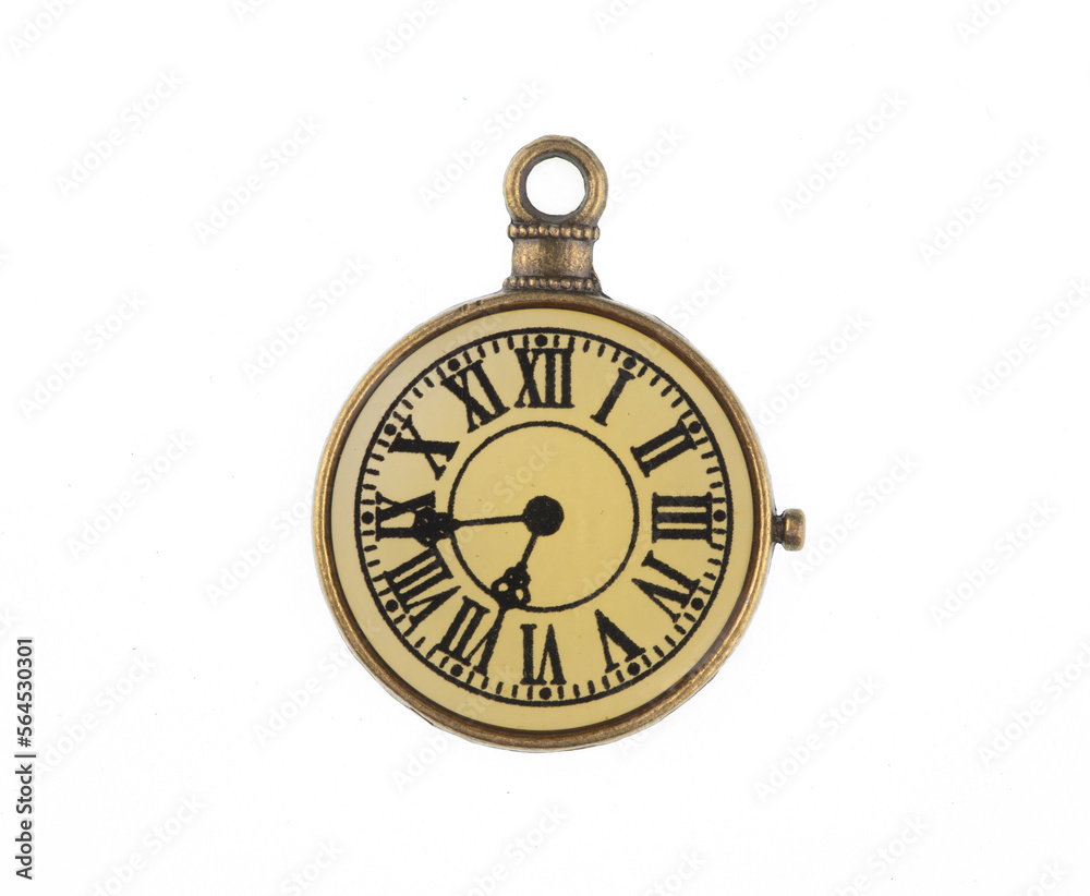 vintage yellow clock face isolated on white background