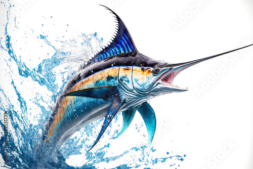swordfish jumping out of water tropical fish isolated on white background Fototapet