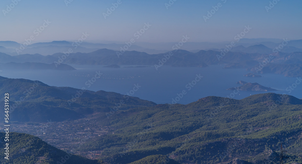 Aerial panoramic view of the stunning landscapes of Oludeniz, western Turkey