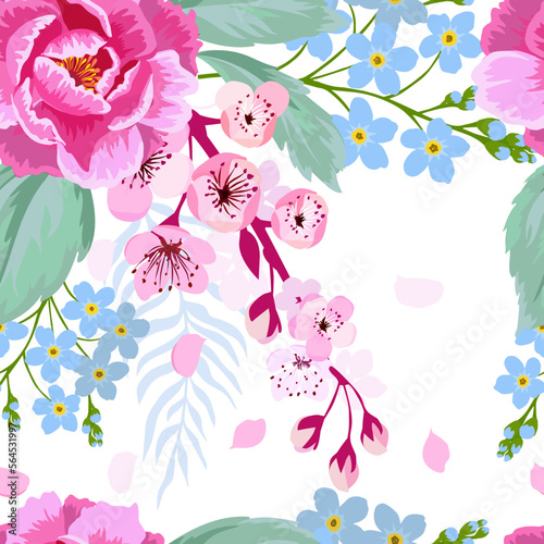 Seamless pattern spring flowers. Vector illustration